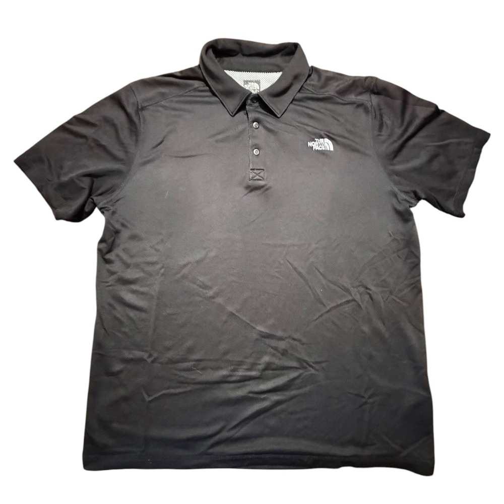 The North Face Mens Black Performance Short Sleeve Polo Shirt Large Logo Hiking